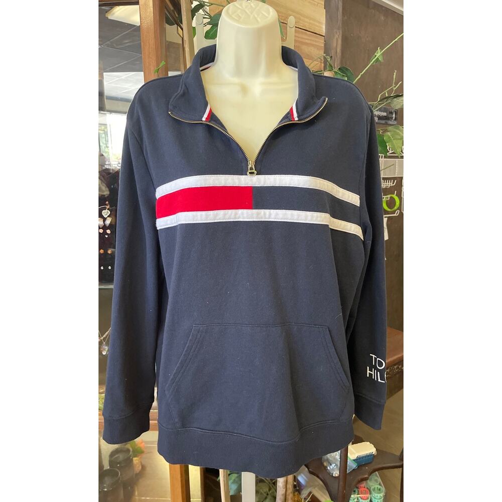 Tommy Hilfiger Women's Quarter Zip Pullover Sweater – Size XL, Blue